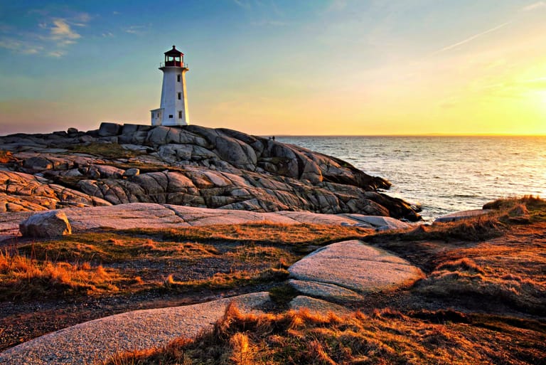 Peggy's Cove lighthouse at sunrise